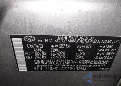 2022 Hyundai Santa Fe Se z USA, uszkodzony, nr VIN 5NMS14AJ2NH402856